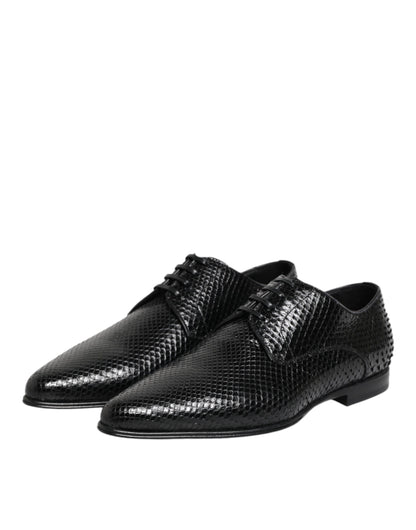 Black Exotic Leather Lace Up Derby Shoes