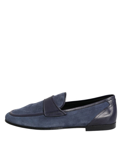Blue Suede Leather Loafers Moccasin Shoes