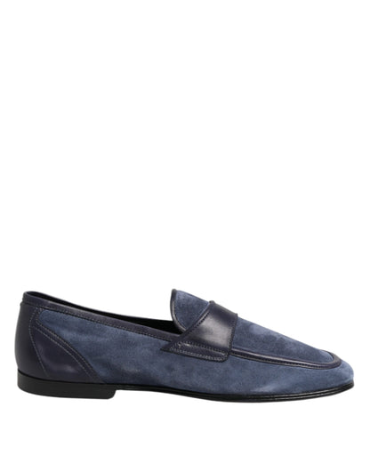 Blue Suede Leather Loafers Moccasin Shoes