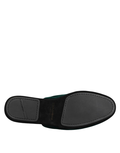 Green Velvet Cross Embellished Slippers Shoes