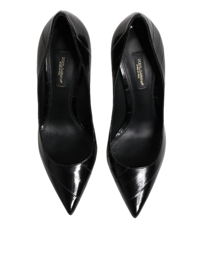Black Leather Stiletto High Heels Pumps Shoes