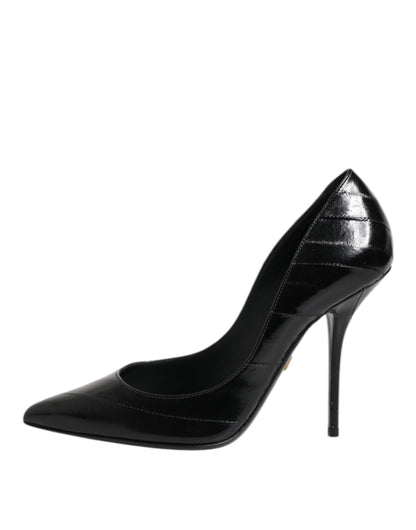 Black Leather Stiletto High Heels Pumps Shoes