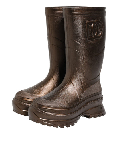 Metallic Bronze Pull On Rain Boots Shoes