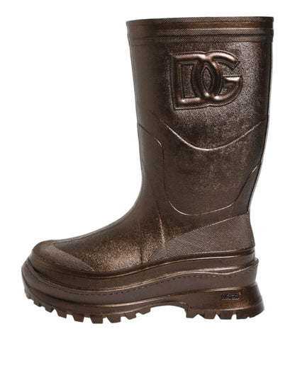 Metallic Bronze Pull On Rain Boots Shoes