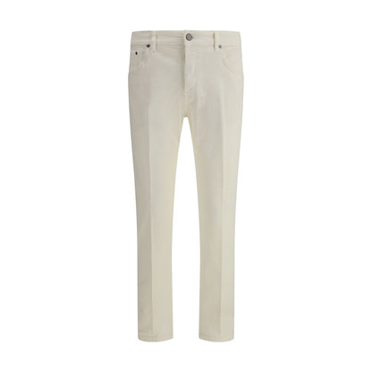 Cream Cotton Slim Fit Jeans