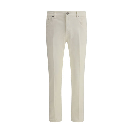 Cream Cotton Slim Fit Jeans