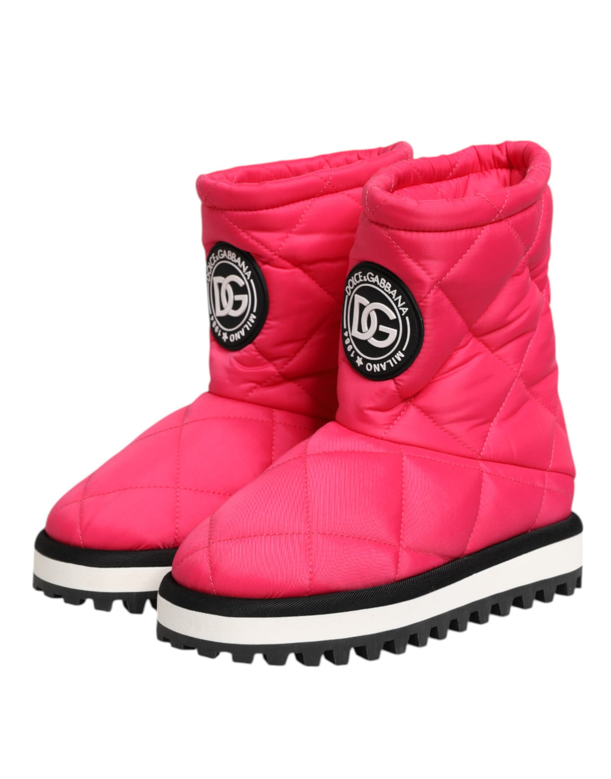 Pink White Viscose Padded Mid Calf Boots Shoes