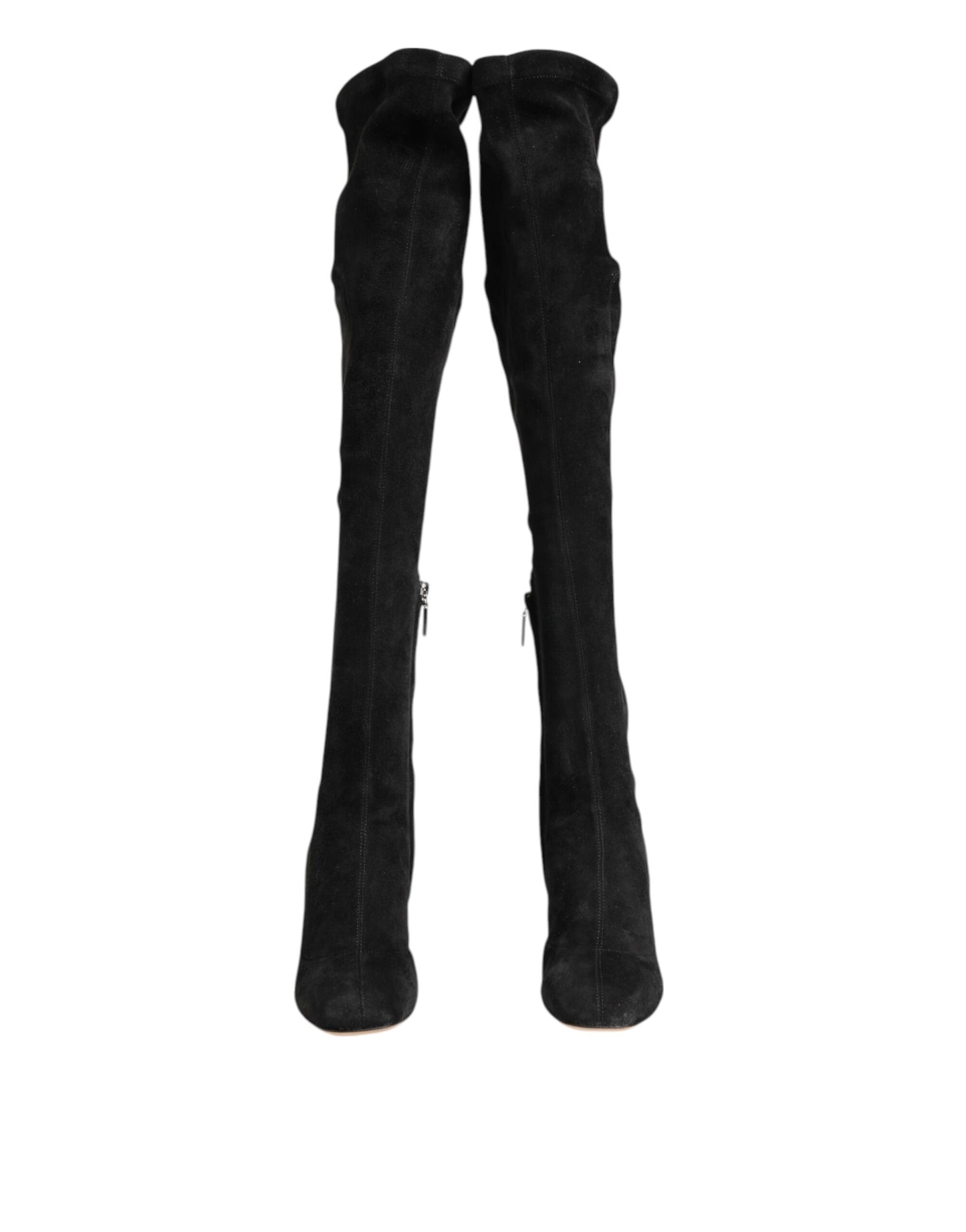 Black Suede Leather Knee High Boots Shoes