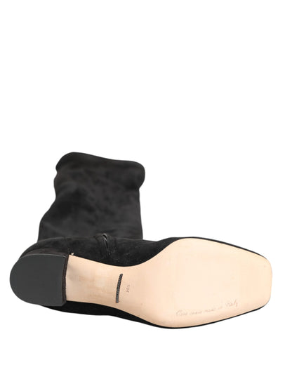 Black Suede Leather Knee High Boots Shoes