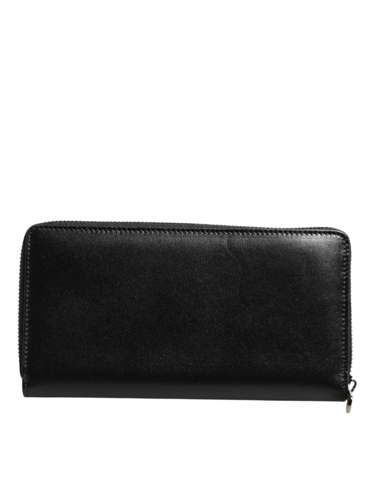 Black Leather Logo Plaque Zip Around Continental Wallet