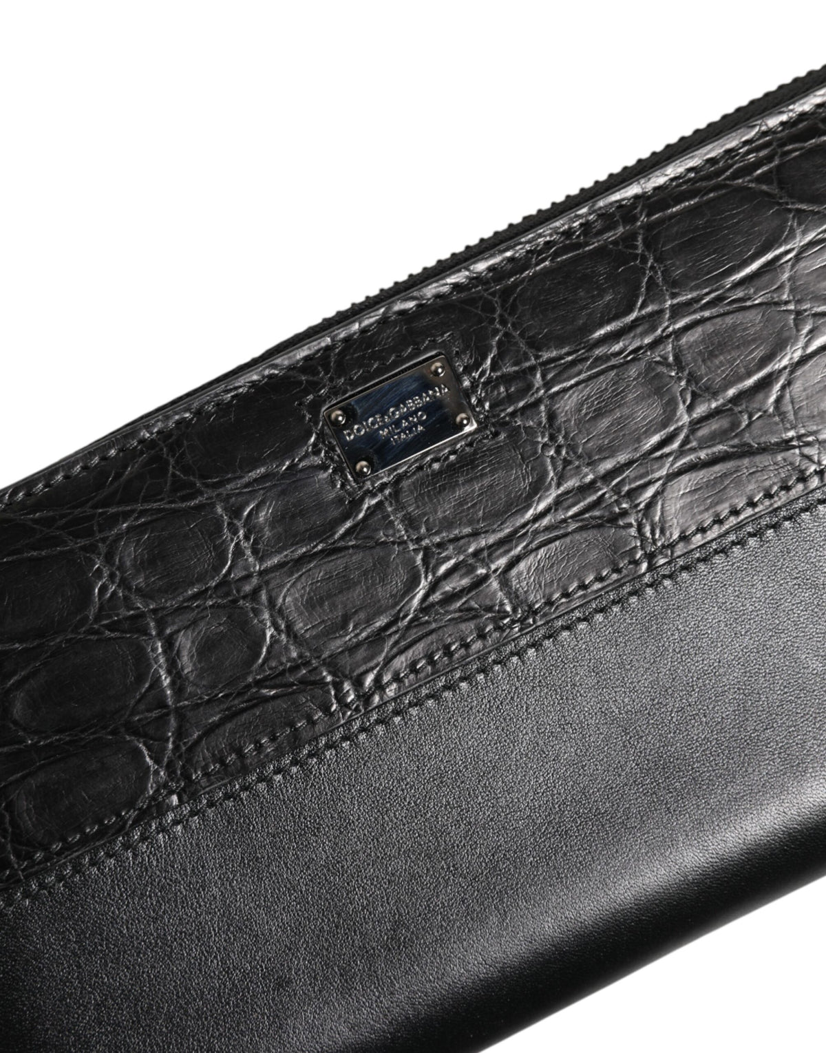 Black Leather Logo Plaque Zip Around Continental Wallet