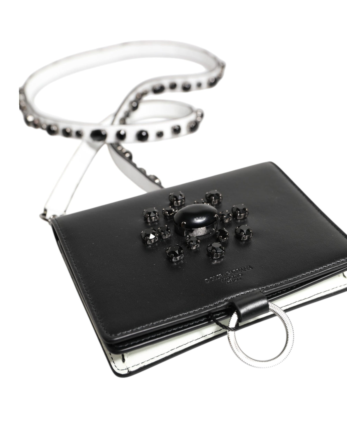 Black Leather Crystal Embellished Card Holder Wallet