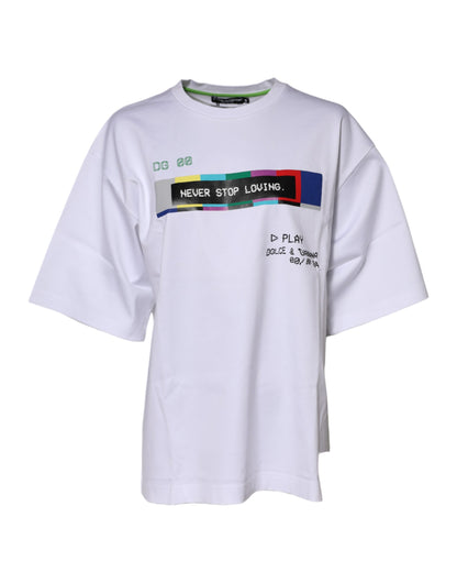 White Cotton Printed Short Sleeves T-shirt