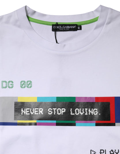 White Cotton Printed Short Sleeves T-shirt