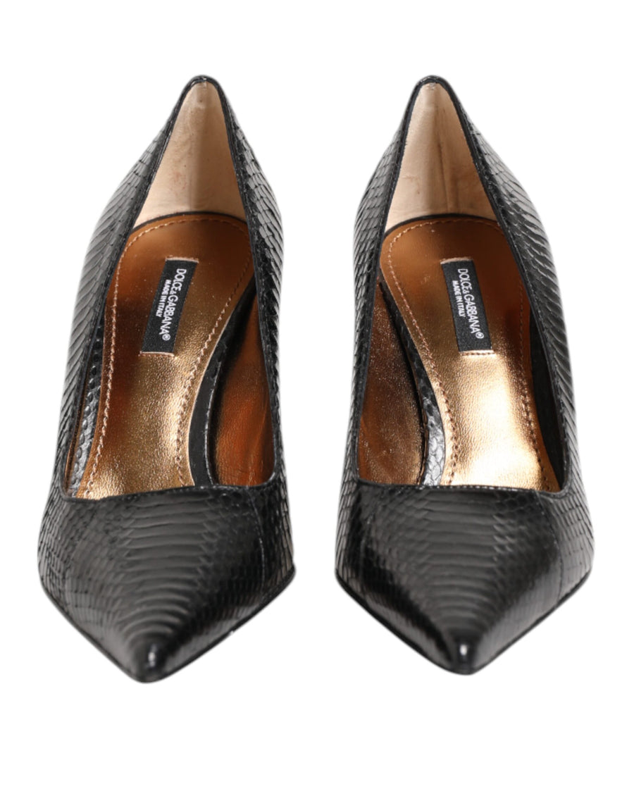 Black Exotic Leather Stiletto Pumps Shoes