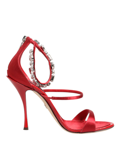Red Satin Crystals Keira Sandals Heels Shoes
