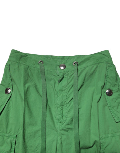Green Cotton High Waist Cargo Trouser Pants