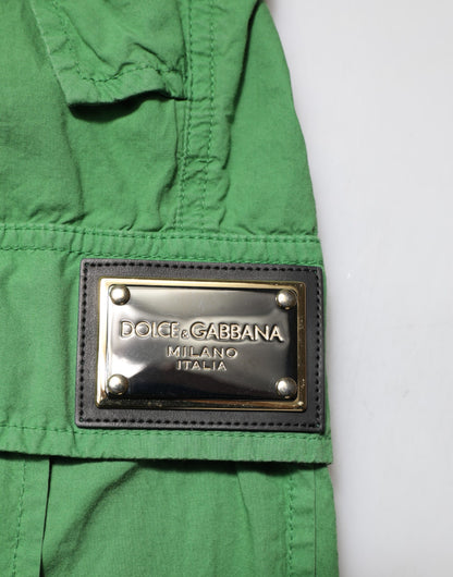Green Cotton High Waist Cargo Trouser Pants