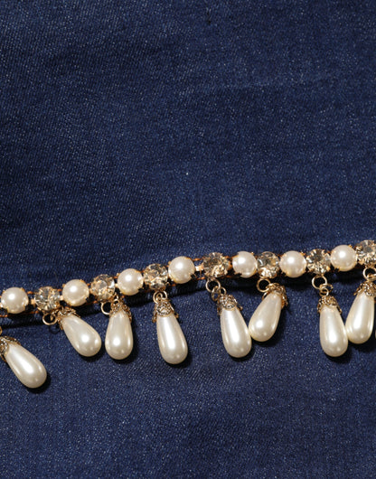 Blue Cotton Denim Crystal Embellished Jacket