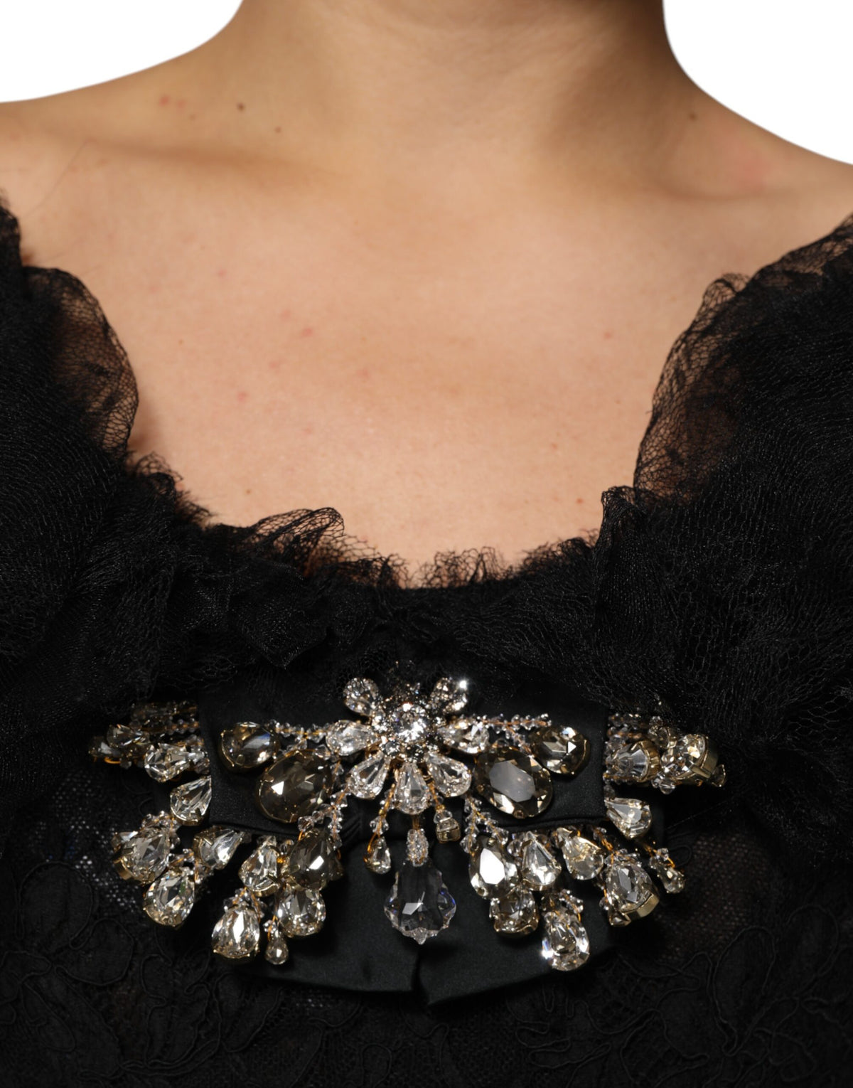 Black Crystal Embellished Midi A-line Dress