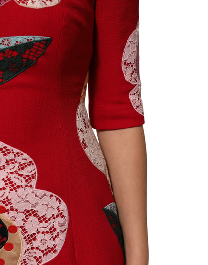 Red Lace Floral Applique A-line Mini Dress