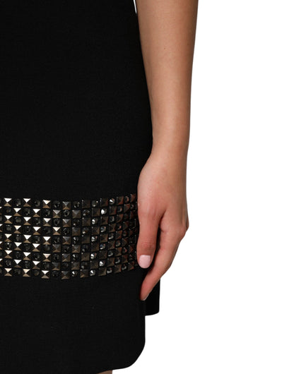 Black Crystal Embellished Collared Mini Dress