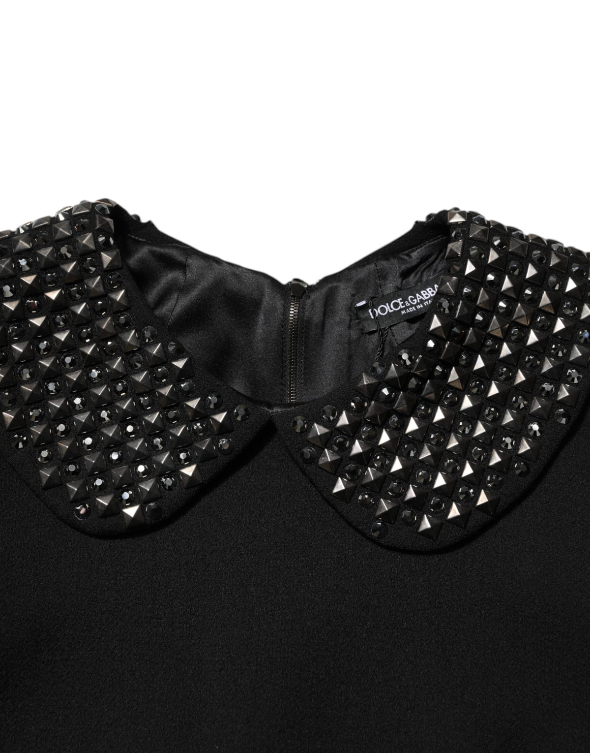 Black Crystal Embellished Collared Mini Dress