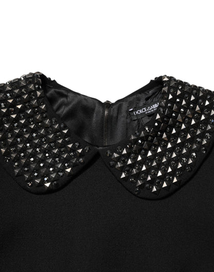 Black Crystal Embellished Collared Mini Dress
