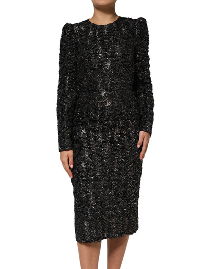 Black Sequin Bouclé Tweed Sheath Dress