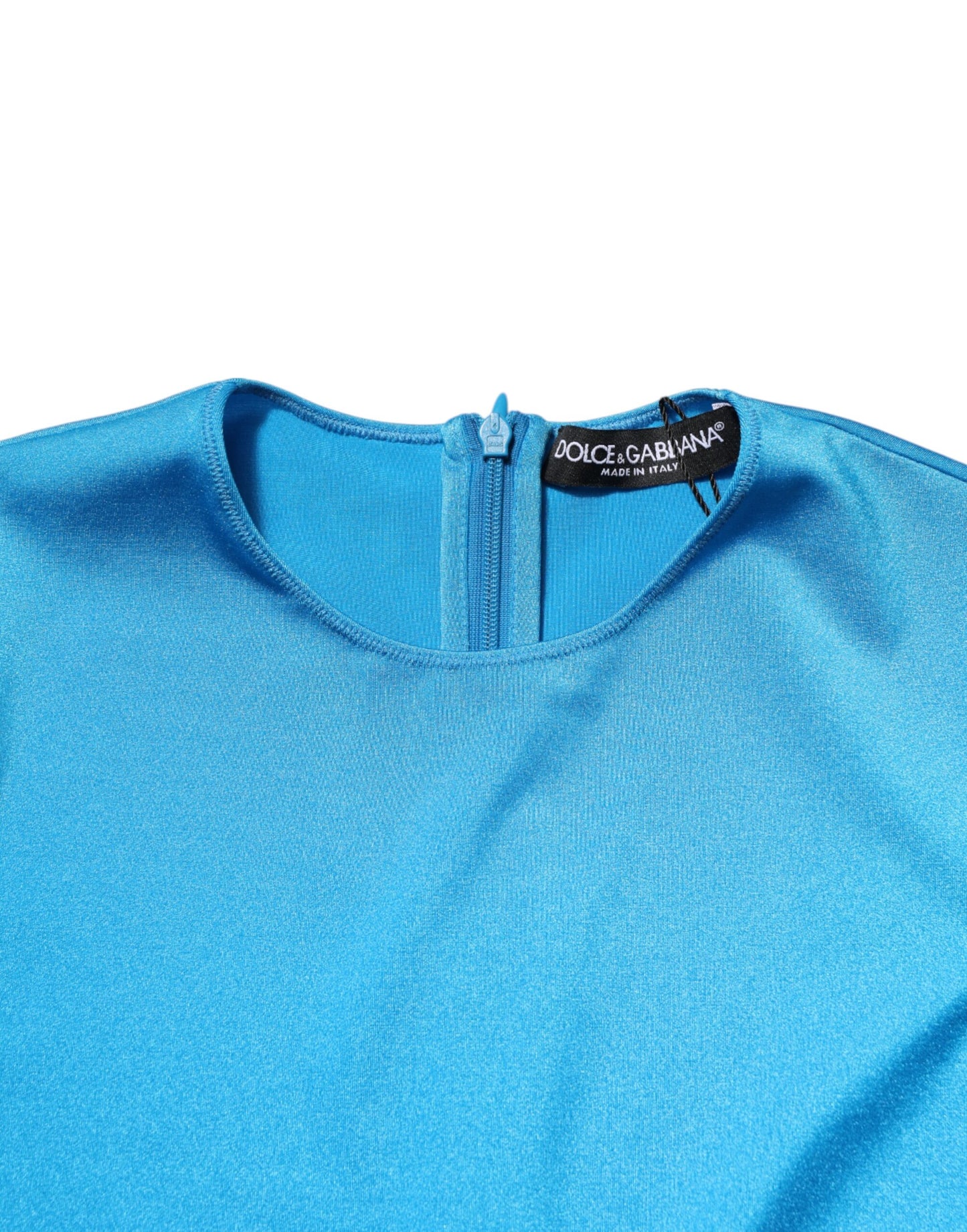 Blue Nylon Crew Neck Bodycon Jumpsuit Dress