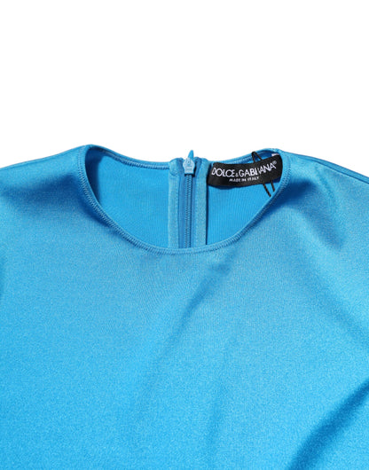 Blue Nylon Crew Neck Bodycon Jumpsuit Dress