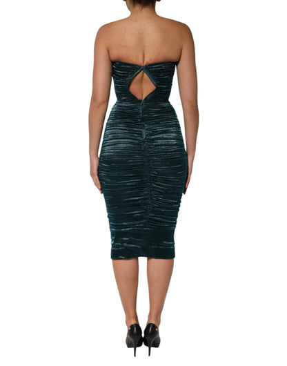 Green Silk Satin Fitted Strapless Dress