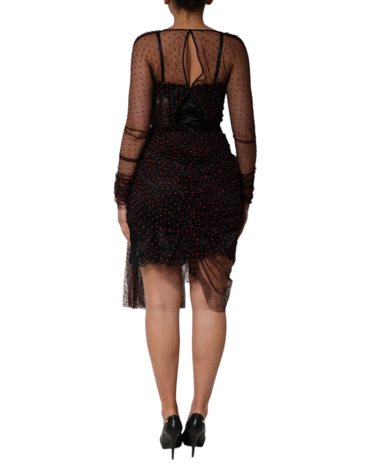 Black Lace Trim Long Sleeve Sheath Mini Dress