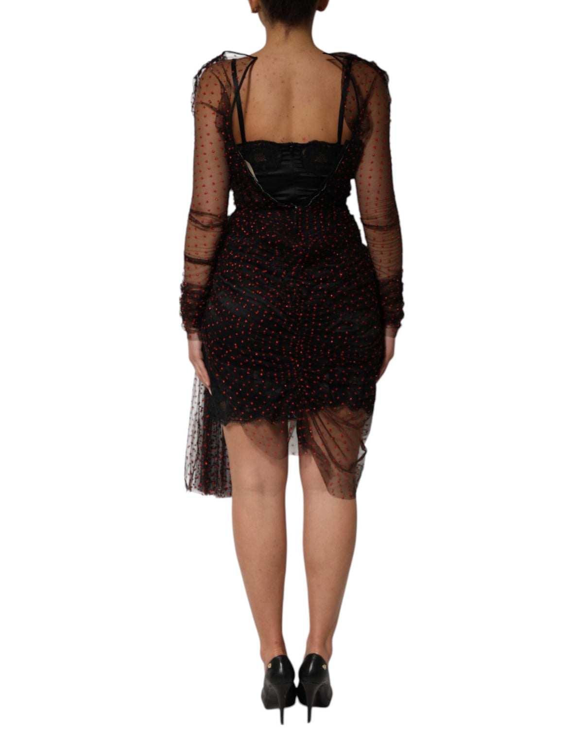 Black Lace Trim Long Sleeve Sheath Mini Dress
