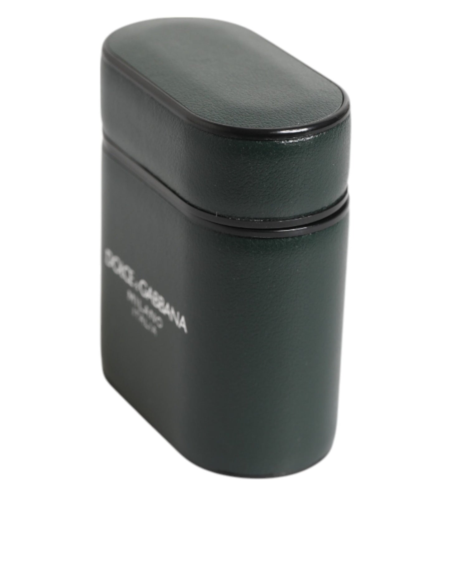 Black Leather Logo Print Flip Holder Men Airpods Case