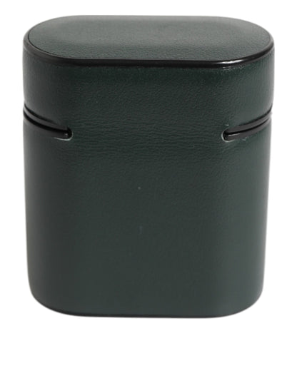 Black Leather Logo Print Flip Holder Men Airpods Case