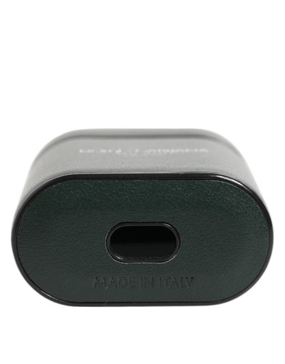 Black Leather Logo Print Flip Holder Men Airpods Case