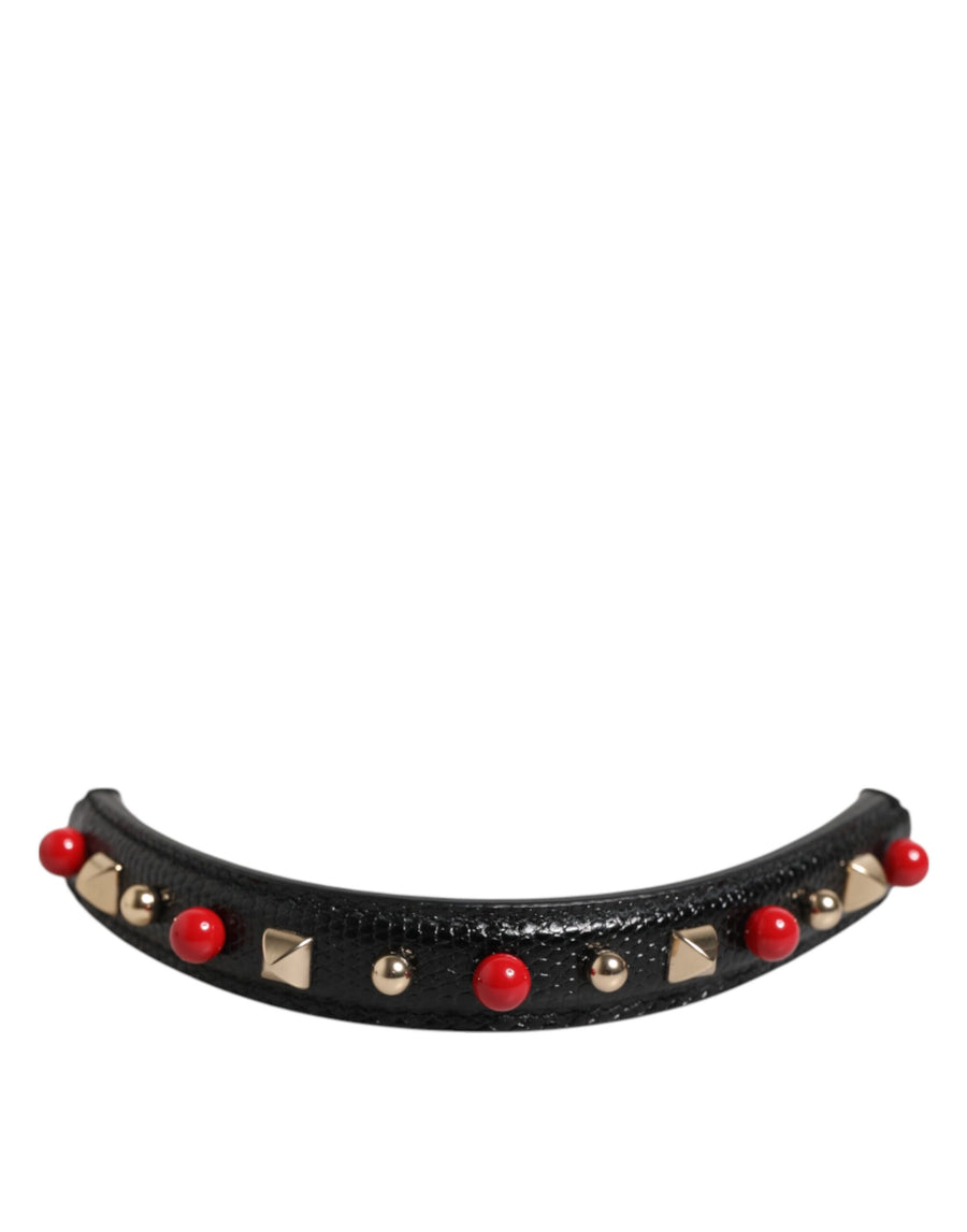 Black Embellished Leather Bag Handle Women Shoulder Strap