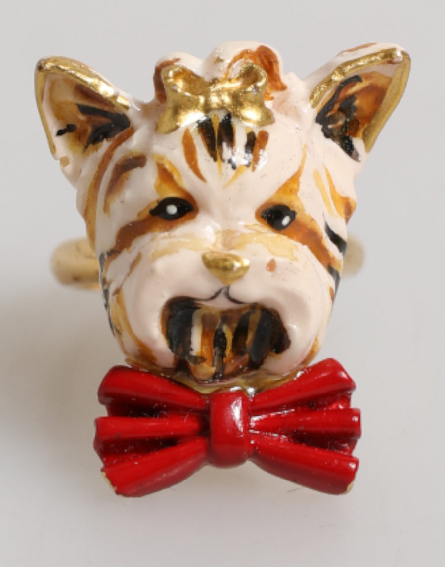 Gold Brass Resin Beige Dog Pet Accessory Ring