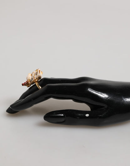 Gold Brass Resin Beige Dog Pet Accessory Ring