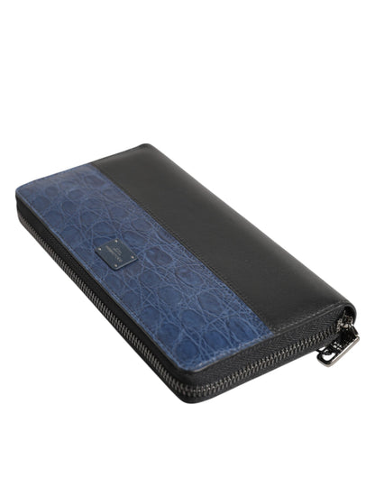 Black Blue Exotic Leather Men Continental Clutch Wallet