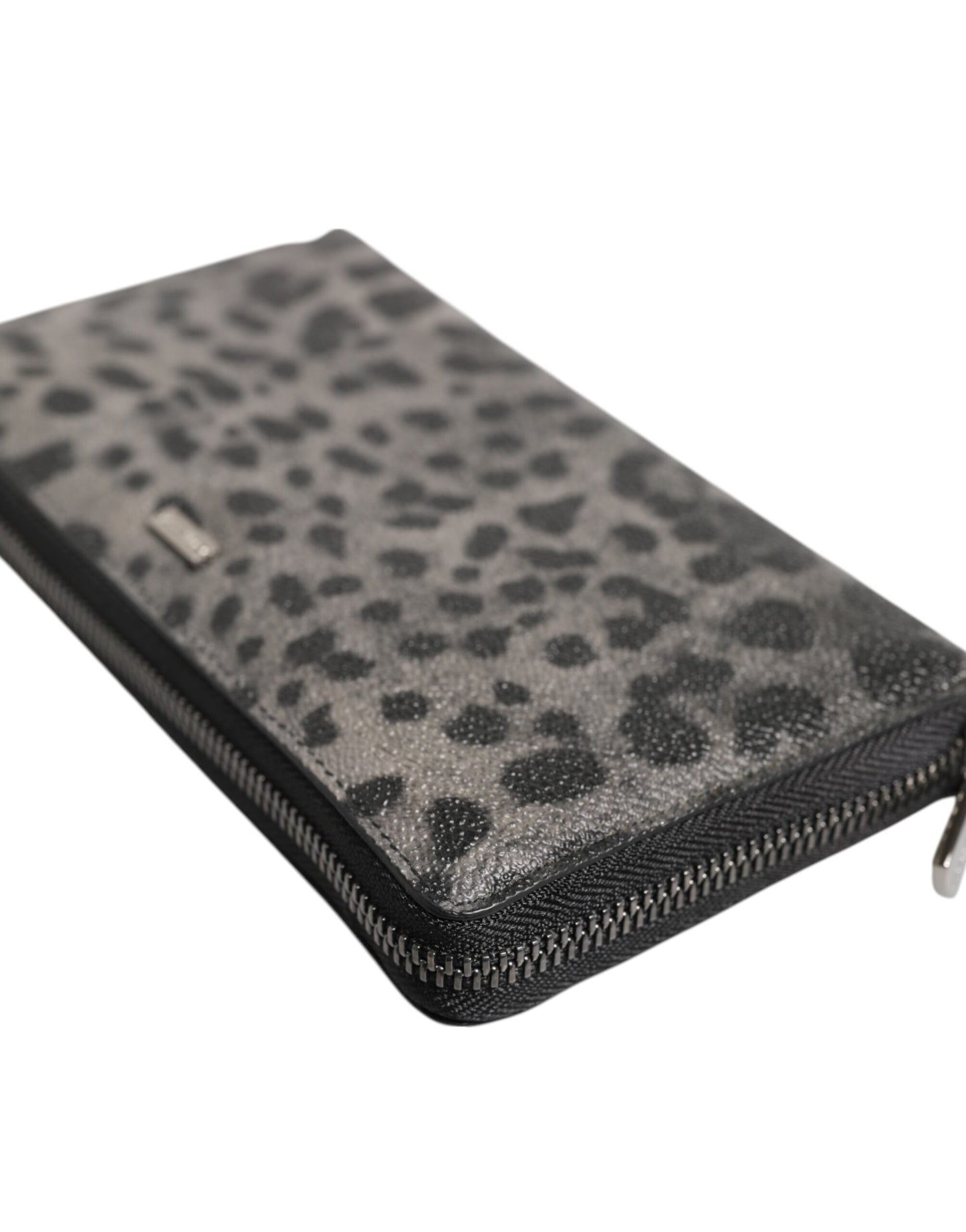 Black Gray Leopard Leather Zip Around Continental Wallet
