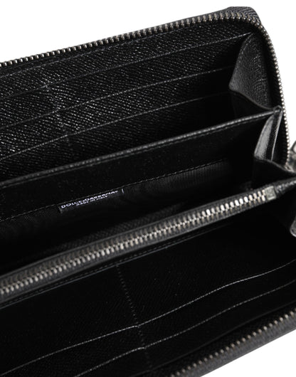 Black Leather #DGFAMILY Zipper Continental Mens Wallet