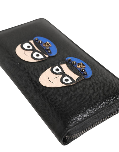 Black Leather #DGFAMILY Zipper Continental Mens Wallet