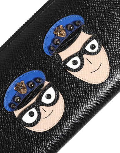 Black Leather #DGFAMILY Zipper Continental Mens Wallet