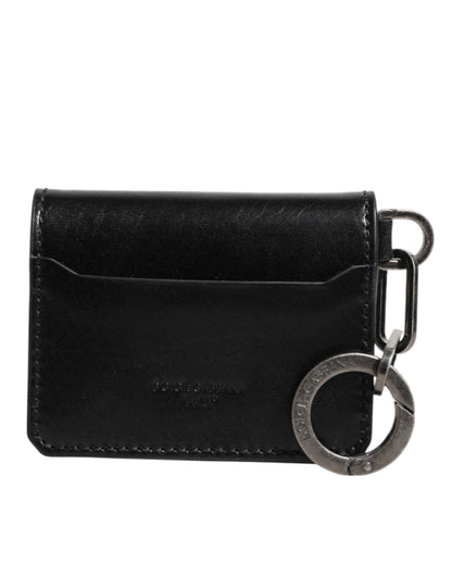 Wallet Black Leather Logo Embossed Key Chain Card Holder Wallet