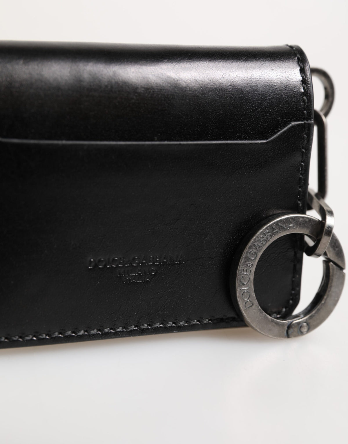 Wallet Black Leather Logo Embossed Key Chain Card Holder Wallet