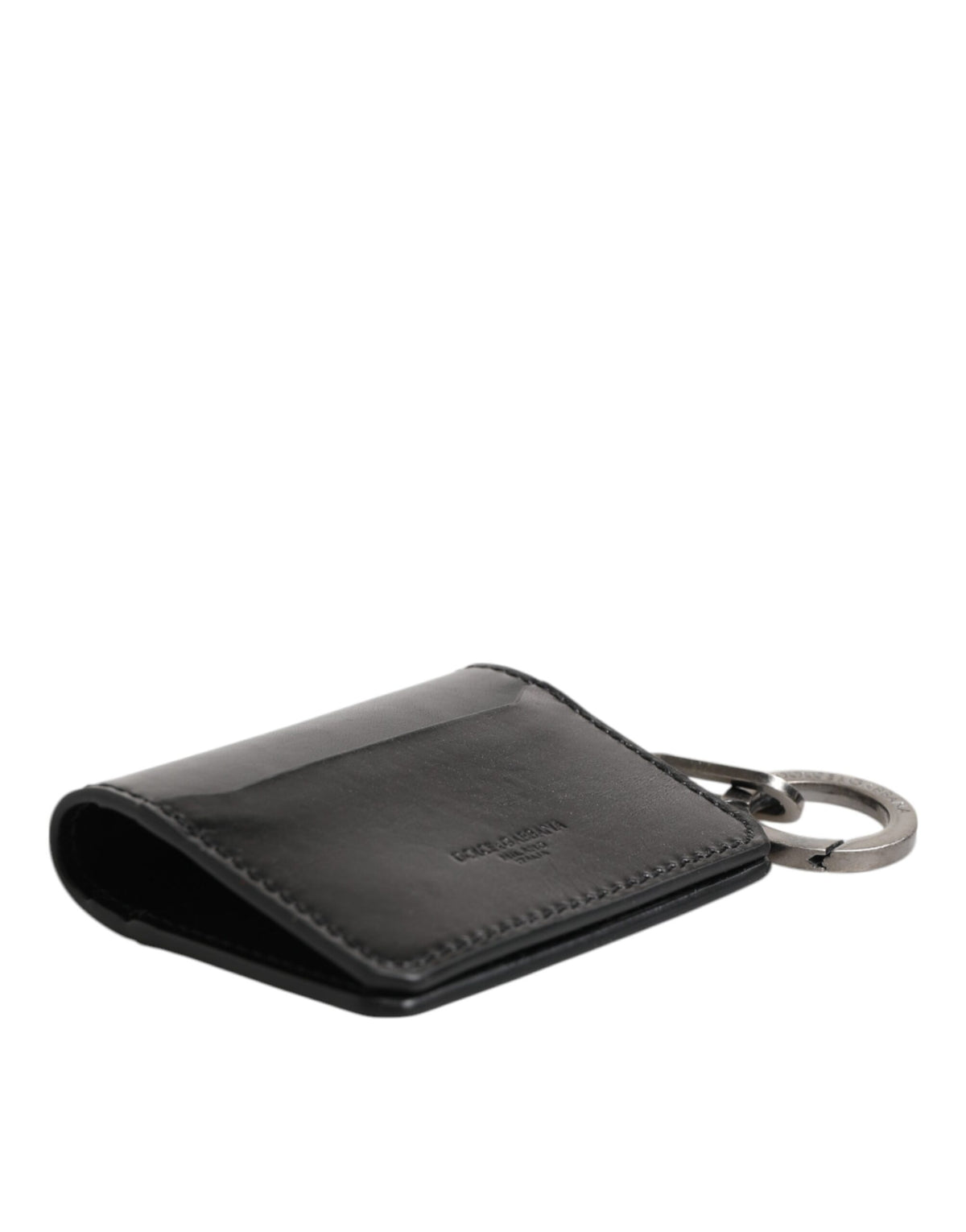 Wallet Black Leather Logo Embossed Key Chain Card Holder Wallet