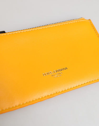Yellow Orange Leather Credit Card Key Holder Clip On Wallet