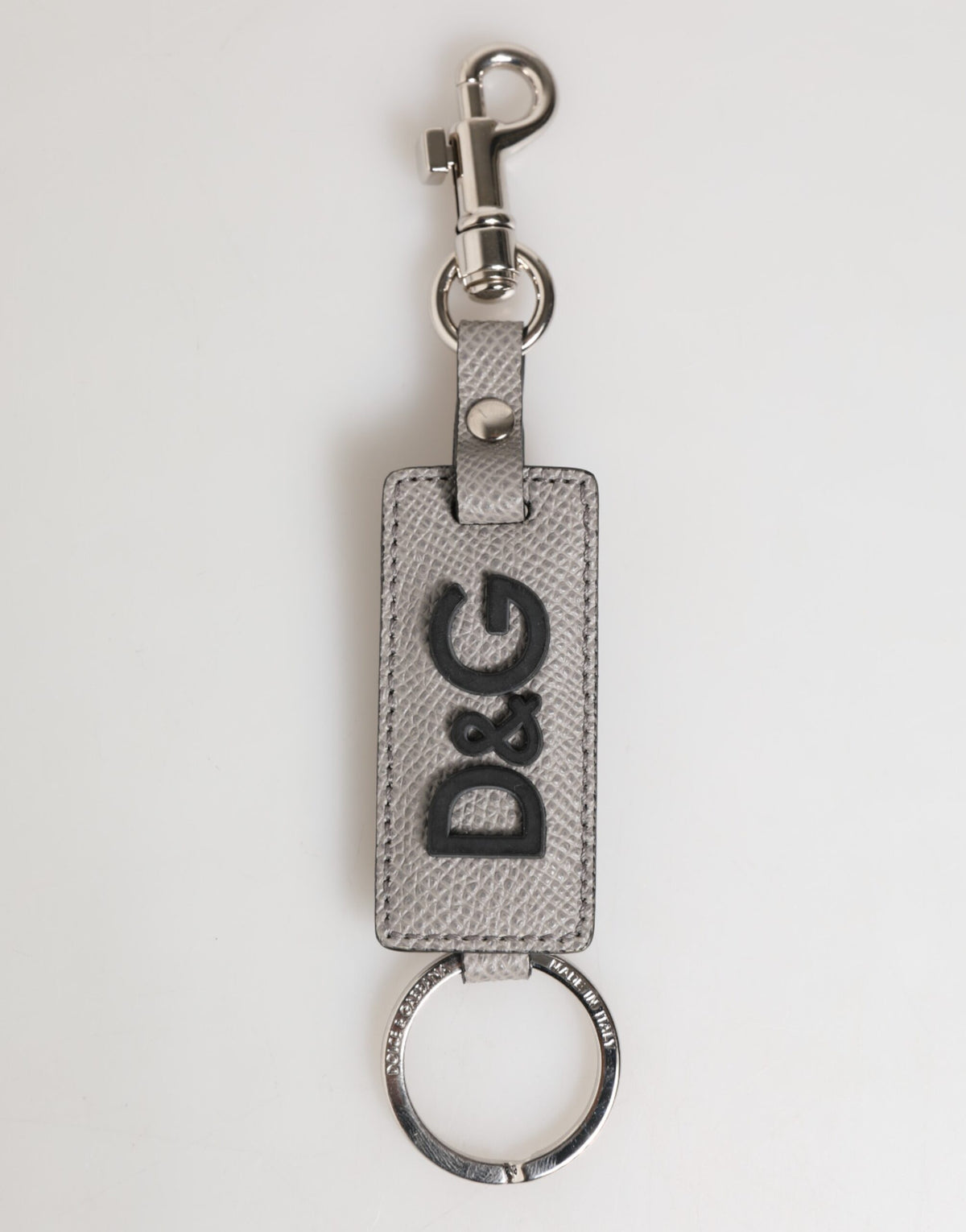 Gray Leather Logo Metal Ring Keychain Holder Men Keyring